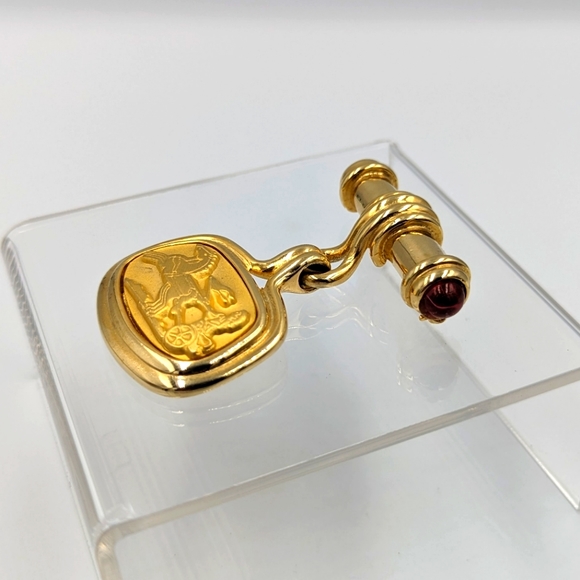 Gripoix Bar Brooch Gold Tone With Greek/Roman Style Pendant Horse Chariot Athena - Picture 3 of 11